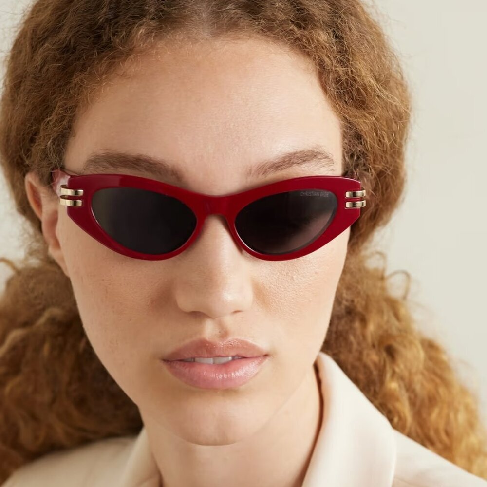 Dior DIORSIGNATURE B1U 35C0 BRAND NEW Sunglasses Shiny Red Green Women Butterfly